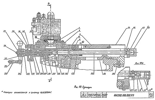 Супорт токарно-гвинторізного верстата 16К20ВФ1. Ручне переміщення різцевих санок
